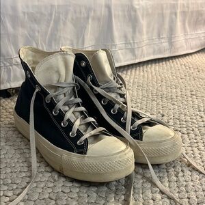 Custom Platform Converse Black and Cream  High-Top Sneakers - good condition